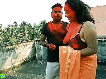 Warm Tamil couple indulges in a muddy chat and rear end-fashion activity at Holi jamboree