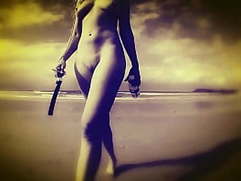 Check out Missy Jubilee, the youthfull blondie COUGAR, on the beach with her hefty knockers and trimmed muff!