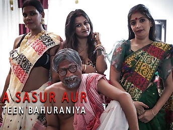 Bahu and Sasur: Nubile Bahu and Son get their cock-squeezing booties plowed in a homemade gang-bang with a creampie surprise!