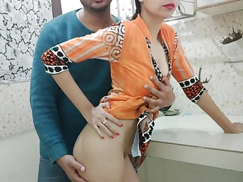 Insane landlord pounds Indian Bhabhi's cock-squeezing cunt in the kitchen