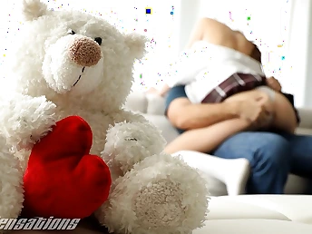 Diminutive college girl Athena Heart can't fight back Chad Milky's monster beef whistle on Valentine's Day