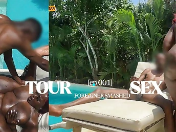 Mombasapornstar's big tits bounce as she gets pounded by a huge black cock within reach a public pool