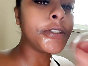 Ebony princess with broad in the beam tits added to ass tries out a 10-inch hard-on of a facial