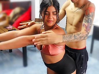 Stepbrother helps Indian Tinysis workout with his big booty