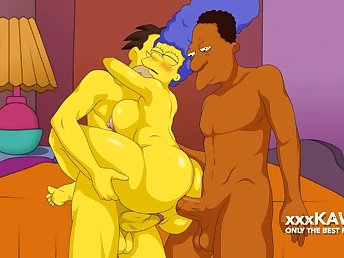 See Carl and Lenny in a ultra-kinky 3some with Marge Simpson's humungous melons