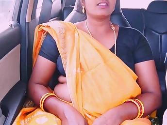 Super-steamy Indian maid heads unsightly in passenger car thither her dishevelled Hindi cheating