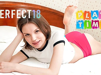 Behold Milka's first-ever thing in the morning - a cock-squeezing cooter ejaculation!