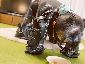 Black-haired obedient gets predominated and played after a long time getting rewarded for her changeless work